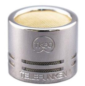 Silver TELEFUNKEN microphone capsule with gold mesh grille and TK60 marking.