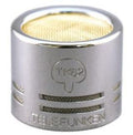 Silver and gold metal microphone capsule with perforated grille and TELEFUNKEN logo.