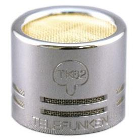 Silver and gold metal microphone capsule with perforated grille and TELEFUNKEN logo.