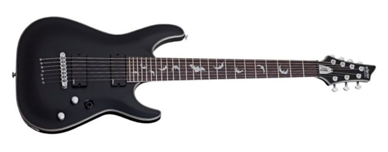 Schecter 7-string Solidbody Electric Guitar with Mahogany Body, 3-pc Maple Neck, Rosewood, Satin Black 1185-SHC