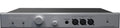Silver audio headphone amplifier with volume, balance, gain controls and multiple output ports on front panel.