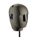 Gray dummy head microphone with black ears mounted on a stand shown on white background.