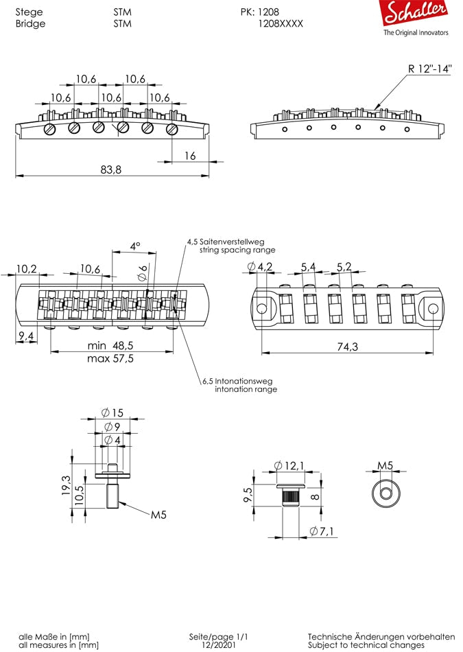Schaller STM Non-Reverse Bridge With Brass Saddles