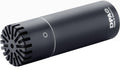 Black cylindrical microphone with grille front and DPA branding lying on its side.