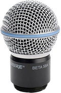 Close-up of a Shure Beta 58A microphone grille head with threaded connector on a white background.
