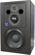 Black studio monitor speaker with three drivers and QUESTED logo on the front panel.