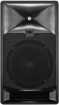 Black JBL speaker with metal mesh grille and JBL logo on front in a studio monitor style enclosure.
