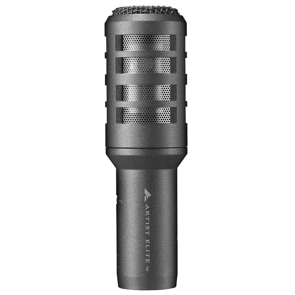 Black metal microphone with mesh grille and ARTIST ELITE text on the body.