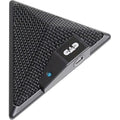 Black triangular boundary microphone with metal mesh and a side button with a micro USB port.