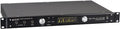 Black 1U rackmount audio preamplifier unit with knobs, 1/4 inch inputs, headphone jack, and LED level meters.