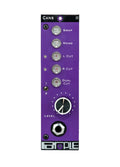 Purple audio device panel with switches, a rotary knob, and one 1/4 inch jack connector