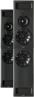 A tall, two-part PMC floor-standing passive studio monitor: a slim main cabinet holding a midrange dome, soft-dome tweeter and a Radial bass driver, combined with a larger XBD bass-extension cabinet containing a second 12-inch Radial driver, in a dark studio finish.