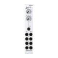 Silver eurorack module with two grey rotary knobs and eight 3.5mm jacks labeled for CV, input, and output.