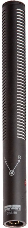 Black cylindrical studio microphone with ventilation slots and 3-pin XLR connector.