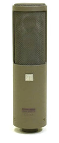 Olive green and black studio microphone with mesh grille and Sanken logo on the body.
