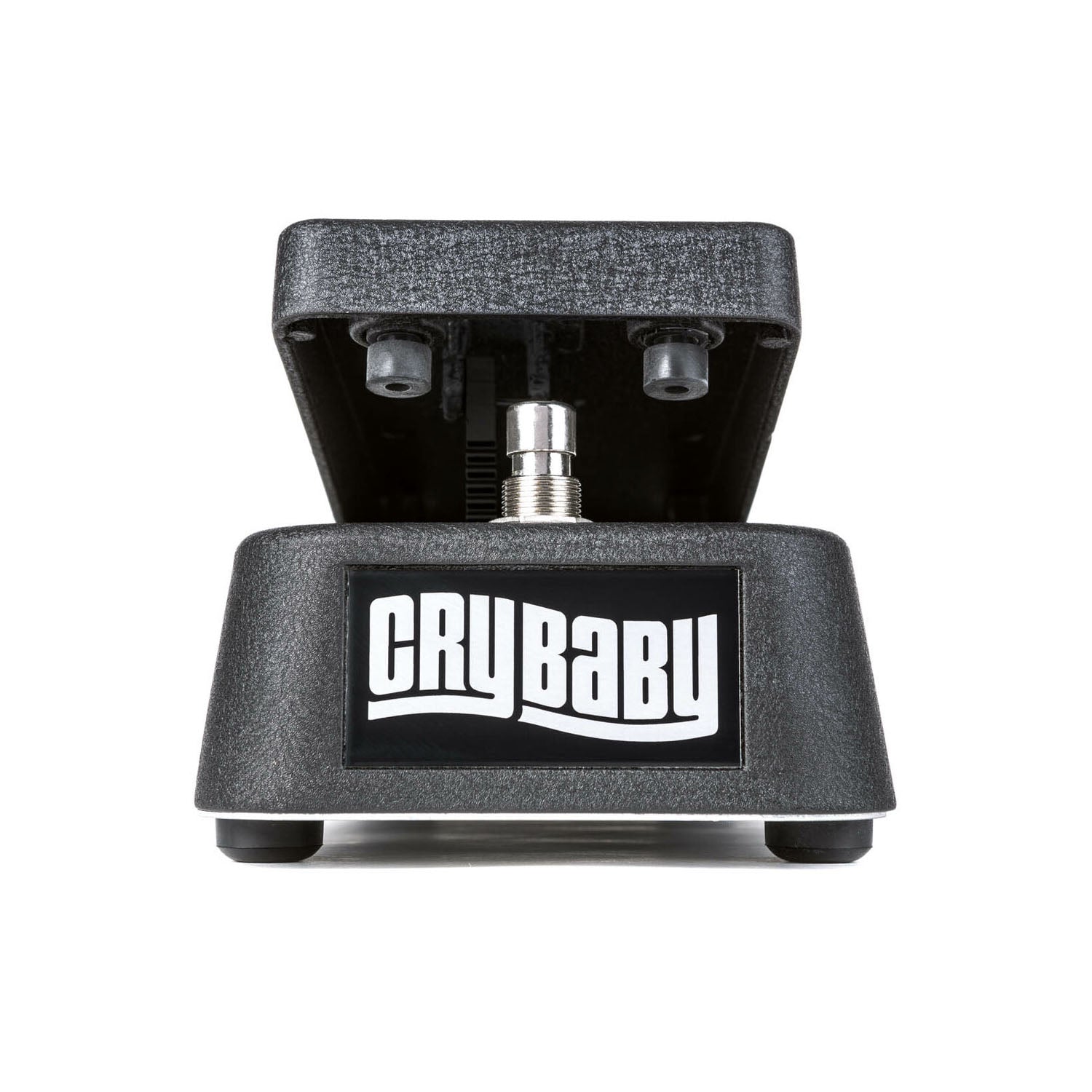 Black Cry Baby foot controller pedal with raised foot pedal and white logo on front.