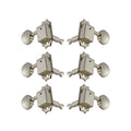 Six nickel-colored guitar machine heads arranged in three pairs on a white background.