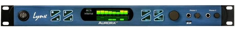 Lynx Studio Technology Aurora(n) 8 USB 8-channel AD/DA converter, with two front-panel 1/4-inch headphone outputs, microSD recording slot, and DB25 analog I/O plus BNC word clock connections on the rear