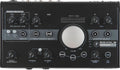 Top view of a black Mackie Big Knob Studio monitor controller with multiple knobs and buttons for audio control.