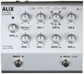 Silver Grace Design ALiX instrument preamplifier with multiple knobs and two footswitches on a metal enclosure.