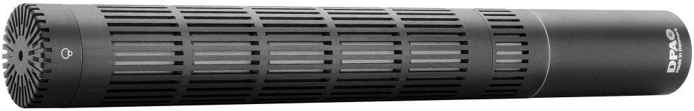 Black cylindrical microphone with vented body and DPA logo on the side.