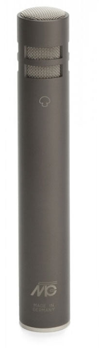 Gray cylindrical microphone with mesh grille and MG logo, labeled Made in Germany.
