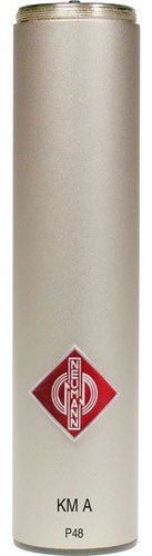 Silver cylindrical microphone with Neumann logo and KM A label.