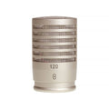 Silver metal microphone capsule with mesh grille and markings '120' and '8' on its body.