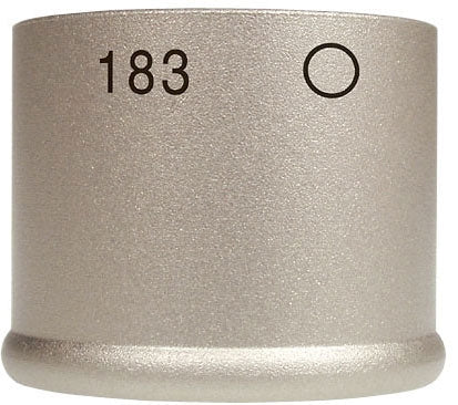 Close-up view of a silver cylindrical metal microphone capsule with the number 183 and a circle symbol printed on it.