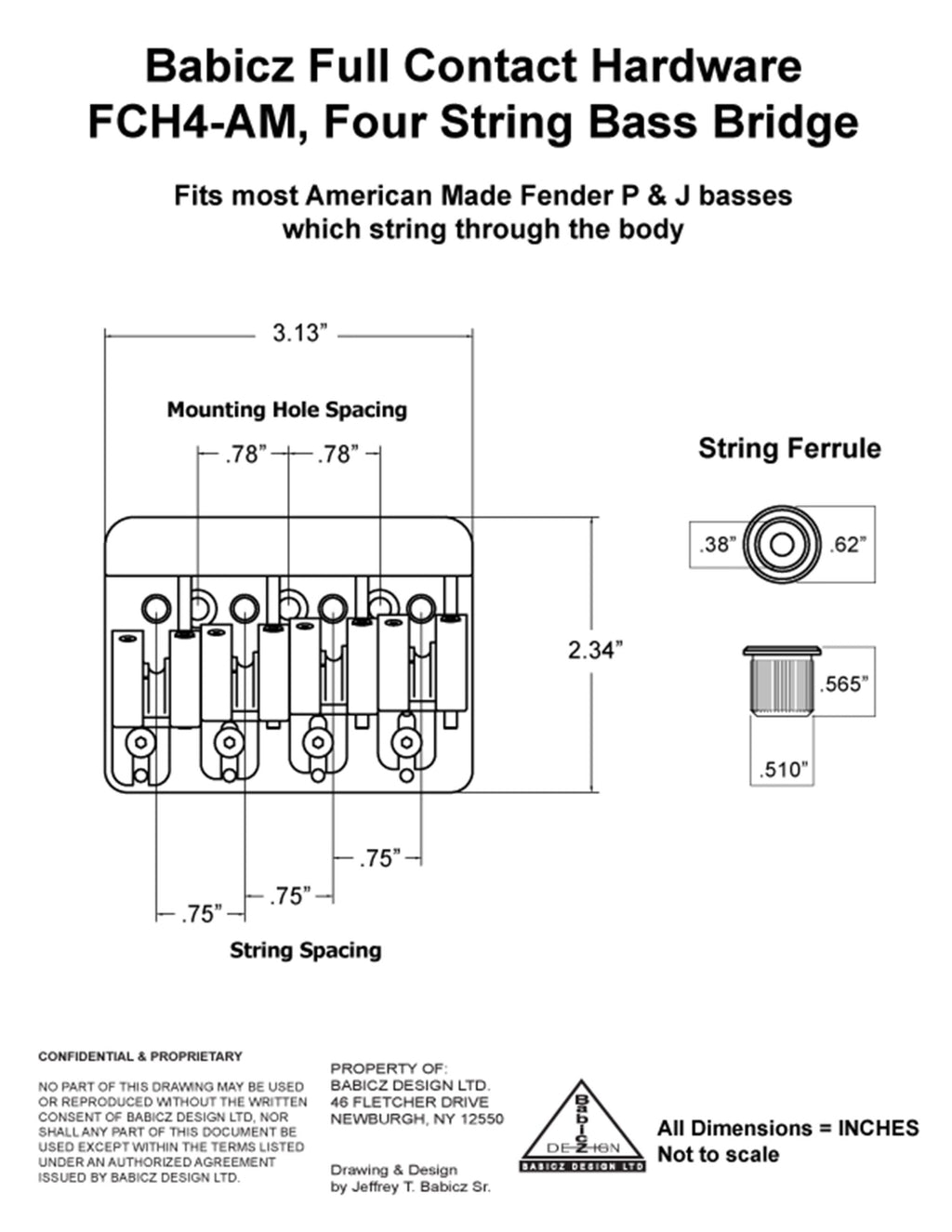 Babicz FCH-AM Bass Bridge, String Thru, Original Series