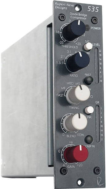 Rupert Neve Designs 535 Diode Bridge Compressor audio module with multiple knobs and buttons.