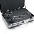 DPA 3532-SP stereo kit: two matched 4041-SP large-diaphragm omnidirectional condenser microphones with stainless-steel cylindrical bodies, shown with their stereo boom mounting hardware.