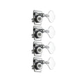 Set of four inline chrome bass guitar machine head tuning keys with visible gears and mounting holes.