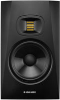 Front view of a black studio monitor speaker with visible tweeter and woofer drivers
