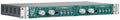 Rack-mounted audio preamplifier with knobs, switches, and input jacks on a green front panel.