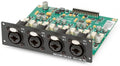 Circuit board with four XLR input connectors and four corresponding rotary knobs on a black panel