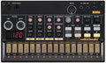 Top view of a Korg Volca Beats drum machine with various knobs, buttons, and a lighted step sequencer.