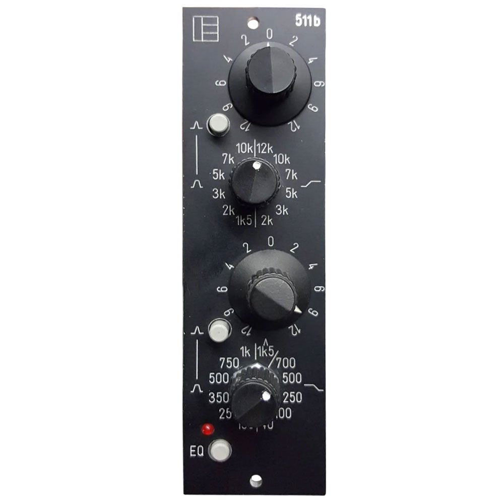 Black studio audio processor panel with multiple rotary knobs, push buttons, and frequency markings.