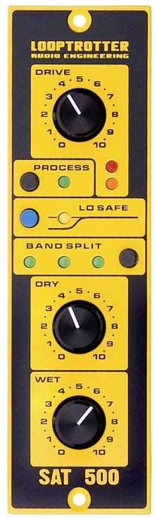 Vertical audio processor panel with knobs and buttons labeled Looptrotter SAT 500.