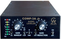 Front panel of a COMP-3A Jr audio leveler with knobs, LED meters, and toggle switches on a black metal case.