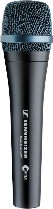 Black handheld microphone with a metal mesh grille and SENNHEISER branding on the body.