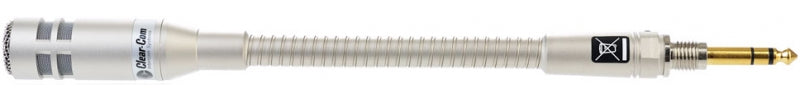 Silver flexible gooseneck microphone with a 1/4 inch audio jack connector
