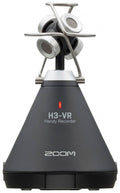 Black and silver audio recorder with three microphones arranged in a triangular configuration on top.