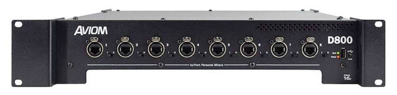 Black rack-mounted device with multiple Ethernet ports, LED indicators, USB port, and labeled D800.