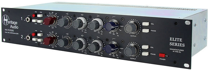 Black Heritage Audio HA-73 EQX2 dual mic preamp and EQ unit with knobs and switches on front panel
