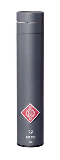 Gray cylindrical microphone with mesh grille near top and NEUMANN logo and model text on the body.