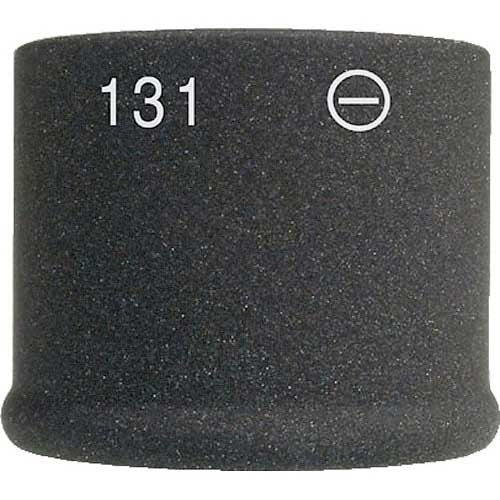 Black foam windscreen with printed text '131' and a circle with a minus sign.