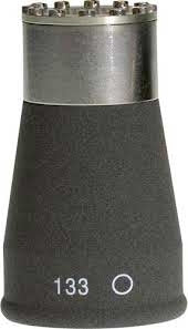 Black and silver microphone capsule with multiple-pin connector and '133 O' markings.