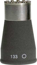 Black and silver microphone capsule with multiple-pin connector and '133 O' markings.