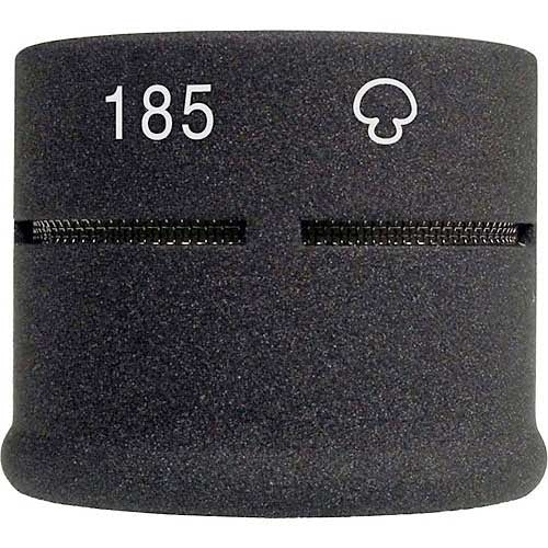 Close-up front view of a black metal microphone capsule with the number 185 printed on it.